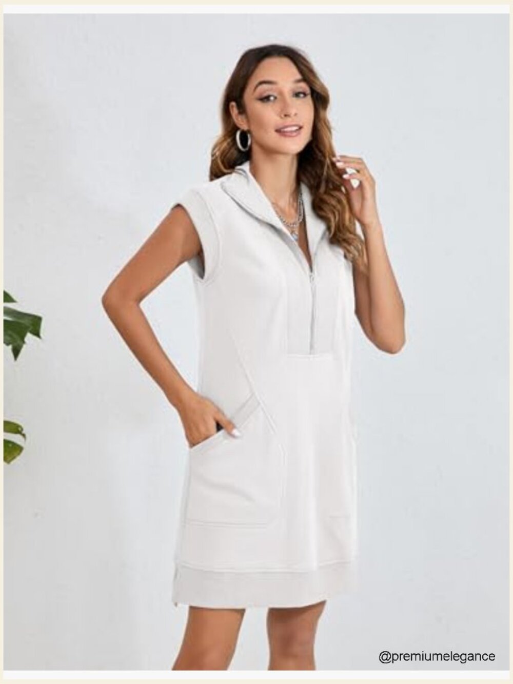 Half Zip Sweatshirt Mini Dress Sleeveless Pullover Tunic Casual Summer - Picture 2 of 7